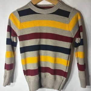 Kids Boys Toddler 4 T Striped Crewneck knit Sweater - Burgundy, Yellow, and Gray